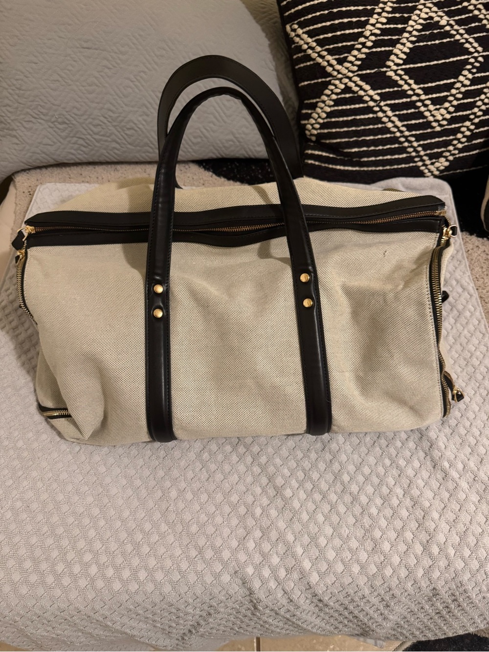 Canvas Convertible Garment Weekender Bag with Black Leather Trim